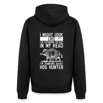 Schweinejagd Jäger Schweinejagd - Unisex Premium Bio Zip Hoodie - Schwarz - Hinten - Nico (187cm)