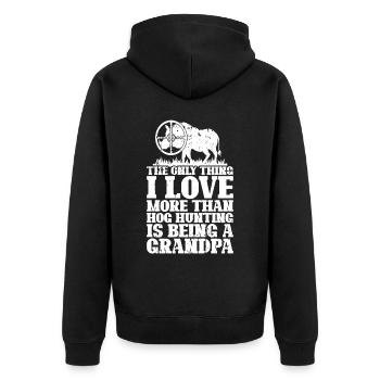 Schweinejagd Jäger Schweinejagd - Unisex Premium Bio Zip Hoodie - Schwarz - Hinten - Nico (187cm)
