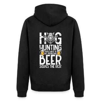 Schweinejagd Jäger Schweinejagd - Unisex Premium Bio Zip Hoodie - Schwarz - Hinten - Nico (187cm)