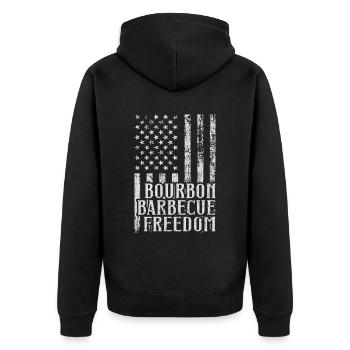 Bourbon-Smoker-Grillwhisky - Unisex Premium Bio Zip Hoodie - Schwarz - Hinten - Nico (187cm)