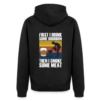 Bourbon-Smoker-Grillwhisky - Unisex Premium Bio Zip Hoodie - Schwarz - Hinten - Nico (187cm)