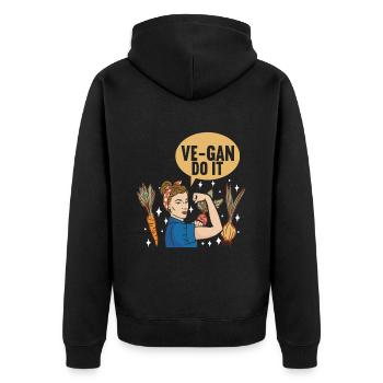 Vegan Vegetarian - Unisex Premium Organic Zip Hoodie - black - Back - Nico (187cm)