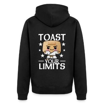 Toast Your Limits - Toast - Unisex Premium Bio Zip Hoodie - Schwarz - Hinten - Nico (187cm)