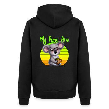 my puns are koala tea - Unisex Premium Bio Zip Hoodie - Schwarz - Hinten - Nico (187cm)