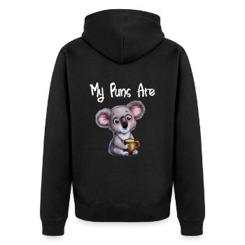 my puns are koala tea - Unisex Premium Bio Zip Hoodie - Schwarz - Hinten - Nico (187cm)