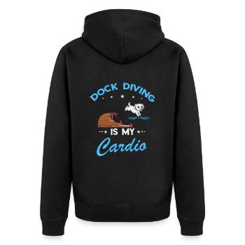 Dock Diving Design für Dog Jumping und Dock Dog - Unisex Premium Bio Zip Hoodie - Schwarz - Hinten - Nico (187cm)