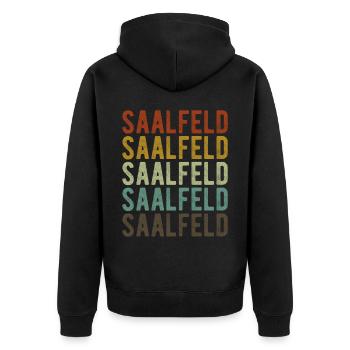 Saalfeld Stadt Retro Vintage - Unisex Premium Bio Zip Hoodie - Schwarz - Hinten - Nico (187cm)