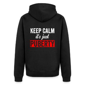 Ruhe Bewahren Es Ist Nur Die Pubertät Erwachsen - Unisex Premium Bio Zip Hoodie - Schwarz - Hinten - Nico (187cm)