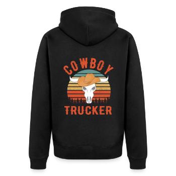Cowboy Trucker Vintage Retro Truck Driver Gifts - Unisex Premium Bio Zip Hoodie - Schwarz - Hinten - Nico (187cm)
