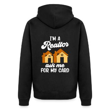 I'm a real estate agent asking me for my card - Unisex Premium Organic Zip Hoodie - black - Back - Nico (187cm)