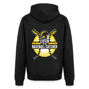 Écouter le receveur de baseball Hobby - Veste à capuche bio Premium Unisexe - noir - Dos - Nico (187cm)