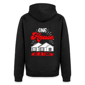Ein Haus Nach Dem Anderen Häuser Immobilienmakler - Unisex Premium Bio Zip Hoodie - Schwarz - Hinten - Nico (187cm)