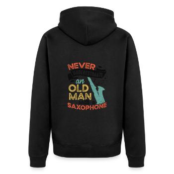 Old man with a saxophone jazz musician - Unisex Premium Organic Zip Hoodie - black - Back - Nico (187cm)