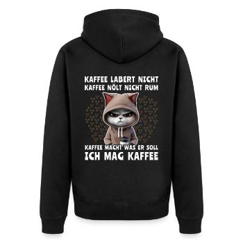 Lustige Katze Trinkt Kaffee - Unisex Premium Bio Zip Hoodie - Schwarz - Hinten - Nico (187cm)