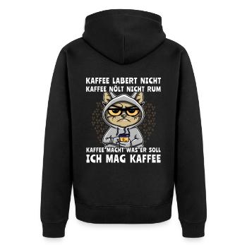 Lustige Katze Trinkt Kaffee - Unisex Premium Bio Zip Hoodie - Schwarz - Hinten - Nico (187cm)