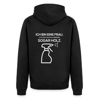 Ich bin eine Frau Ich putze alles mit Glasreiniger - Unisex Premium Bio Zip Hoodie - Schwarz - Hinten - Nico (187cm)