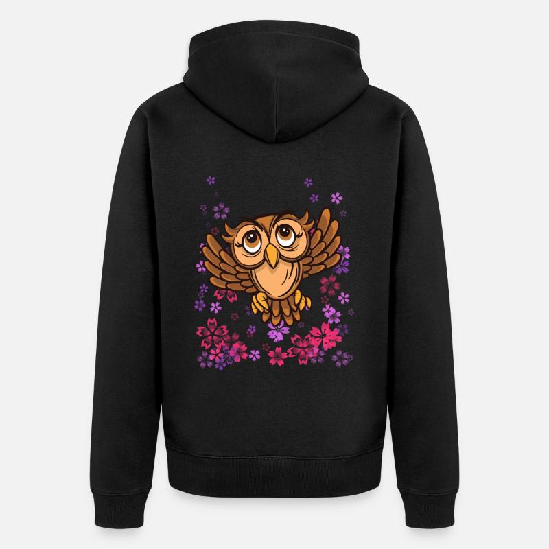braune Eule mit Blumen - Unisex Premium Bio Zip Hoodie - Schwarz
