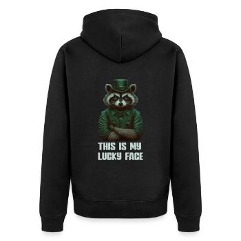 This is my lucky Face Raccoon St. Patty - Unisex Premium Bio Zip Hoodie - Schwarz - Hinten - Nico (187cm)