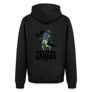 Fussball Schwester Tochter Mutter Frau - Unisex Premium Bio Zip Hoodie - Schwarz - Hinten - Nico (187cm)