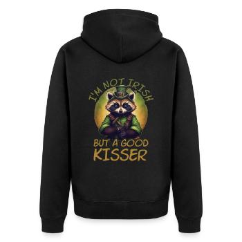 I'm not Irish but a good Kisser Raccoon St. Patty - Unisex Premium Bio Zip Hoodie - Schwarz - Hinten - Nico (187cm)