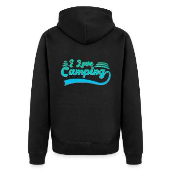I love camping - Unisex Premium Organic Zip Hoodie - black - Back - Nico (187cm)