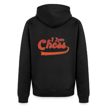 Ich liebe Schach - Unisex Premium Bio Zip Hoodie - Schwarz - Hinten - Nico (187cm)