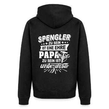 Spengler Papa Bauspengler Karosseriespengler - Unisex Premium Bio Zip Hoodie - Schwarz - Hinten - Nico (187cm)
