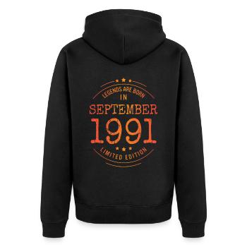 Anniversaire Septembre 1991 Edition Limitée Millésime - Veste à capuche bio Premium Unisexe - noir - Dos - Nico (187cm)