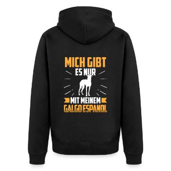 Mich gibt es nur mit meinem Galgo Espanol - Unisex Premium Bio Zip Hoodie - Schwarz - Hinten - Nico (187cm)