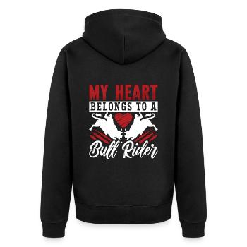 Bull Riding My Heart Belongs To Rodeo Bull Rider - Unisex Premium Bio Zip Hoodie - Schwarz - Hinten - Nico (187cm)