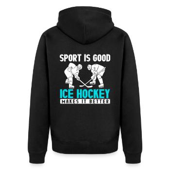 CE hockey player, ice hockey stick, ice hockey - Unisex Premium Organic Zip Hoodie - black - Back - Nico (187cm)