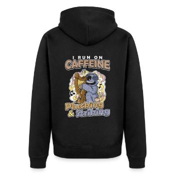 Je cours à la caféine, à la cueillette et à la harpe frappante - Veste à capuche bio Premium Unisexe - noir - Dos - Nico (187cm)
