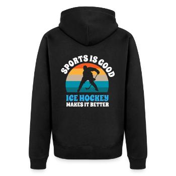 CE hockey player, ice hockey stick, ice hockey - Unisex Premium Organic Zip Hoodie - black - Back - Nico (187cm)
