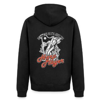Dont Ask Me Im Just The Harp Player Harfe - Unisex Premium Bio Zip Hoodie - Schwarz - Hinten - Nico (187cm)