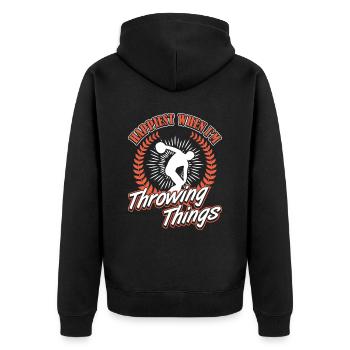 Diskus Happiest Throwing Things Diskuswerfer - Unisex Premium Bio Zip Hoodie - Schwarz - Hinten - Nico (187cm)