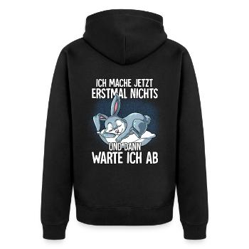 Langschläfer Hase Müde Schlaf - Unisex Premium Bio Zip Hoodie - Schwarz - Hinten - Nico (187cm)
