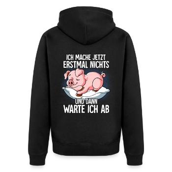 Langschläfer Schwein Müde Schlaf - Unisex Premium Bio Zip Hoodie - Schwarz - Hinten - Nico (187cm)