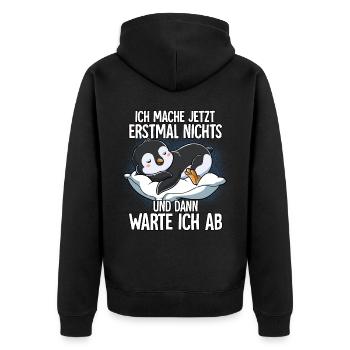 Langschläfer Pinguin Müde Schlaf - Unisex Premium Bio Zip Hoodie - Schwarz - Hinten - Nico (187cm)