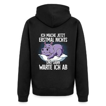 Langschläfer Nilpferd Müde Schlaf - Unisex Premium Bio Zip Hoodie - Schwarz - Hinten - Nico (187cm)