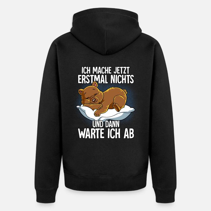 Langschläfer Bär Müde Schlaf - Unisex Premium Bio Zip Hoodie - Schwarz