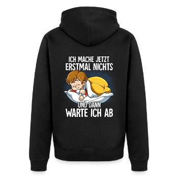 Langschläfer Junge Müde Schlaf - Unisex Premium Bio Zip Hoodie - Schwarz - Hinten - Nico (187cm)