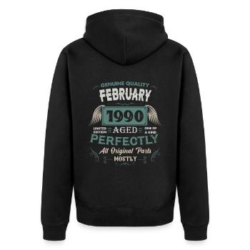 Februar 1990 Vintage Geburtstag Geschenk - Unisex Premium Bio Zip Hoodie - Schwarz - Hinten - Nico (187cm)