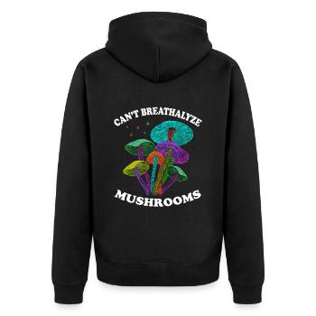 For Mushroom Lovers Can't Breathalyze Mushrooms - Unisex Premium Bio Zip Hoodie - Schwarz - Hinten - Nico (187cm)