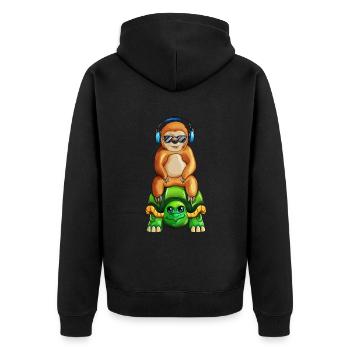 Musique de tortue et de paresseux écouter de la musique - Veste à capuche bio Premium Unisexe - noir - Dos - Nico (187cm)