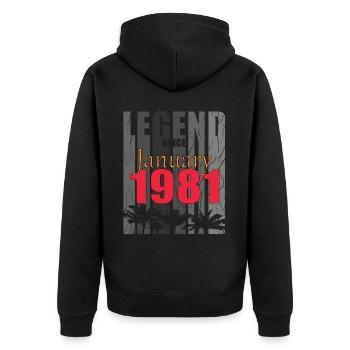 1981 geboren Im Januar Retro Geschenkidee - Unisex Premium Bio Zip Hoodie - Schwarz - Hinten - Nico (187cm)