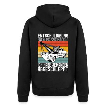 Abschleppwagen Abschleppdienst - Unisex Premium Bio Zip Hoodie - Schwarz - Hinten - Nico (187cm)