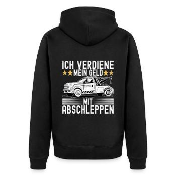 Abschleppwagen Abschleppdienst - Unisex Premium Bio Zip Hoodie - Schwarz - Hinten - Nico (187cm)