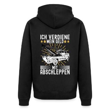 Abschleppwagen Abschleppdienst - Unisex Premium Bio Zip Hoodie - Schwarz - Hinten - Nico (187cm)