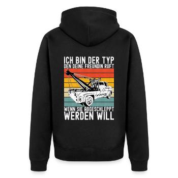 Abschleppwagen Abschleppdienst - Unisex Premium Bio Zip Hoodie - Schwarz - Hinten - Nico (187cm)