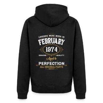 Legends Were Born In February 1974 - Unisex Premium Bio Zip Hoodie - Schwarz - Hinten - Nico (187cm)